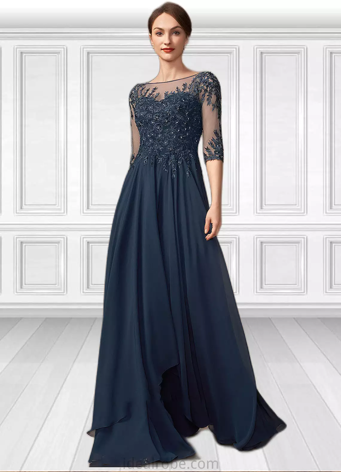 Uerica A-Line Scoop Neck Floor-Length Chiffon Lace Mother of the Bride Dress With Beading Sequins STK126P0014795