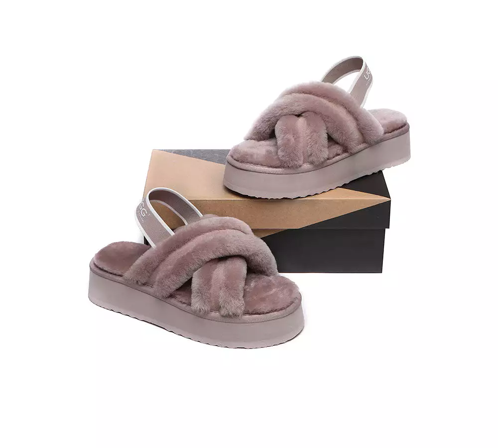 UGG Australian Shepherd Ugg Women High Platform Cross-Over Fluffy Slides Aditi