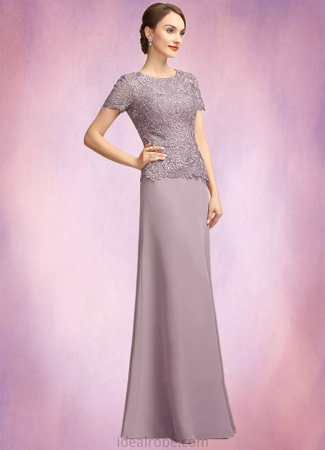 Vicky A-Line Scoop Neck Floor-Length Chiffon Lace Mother of the Bride Dress STK126P0014846