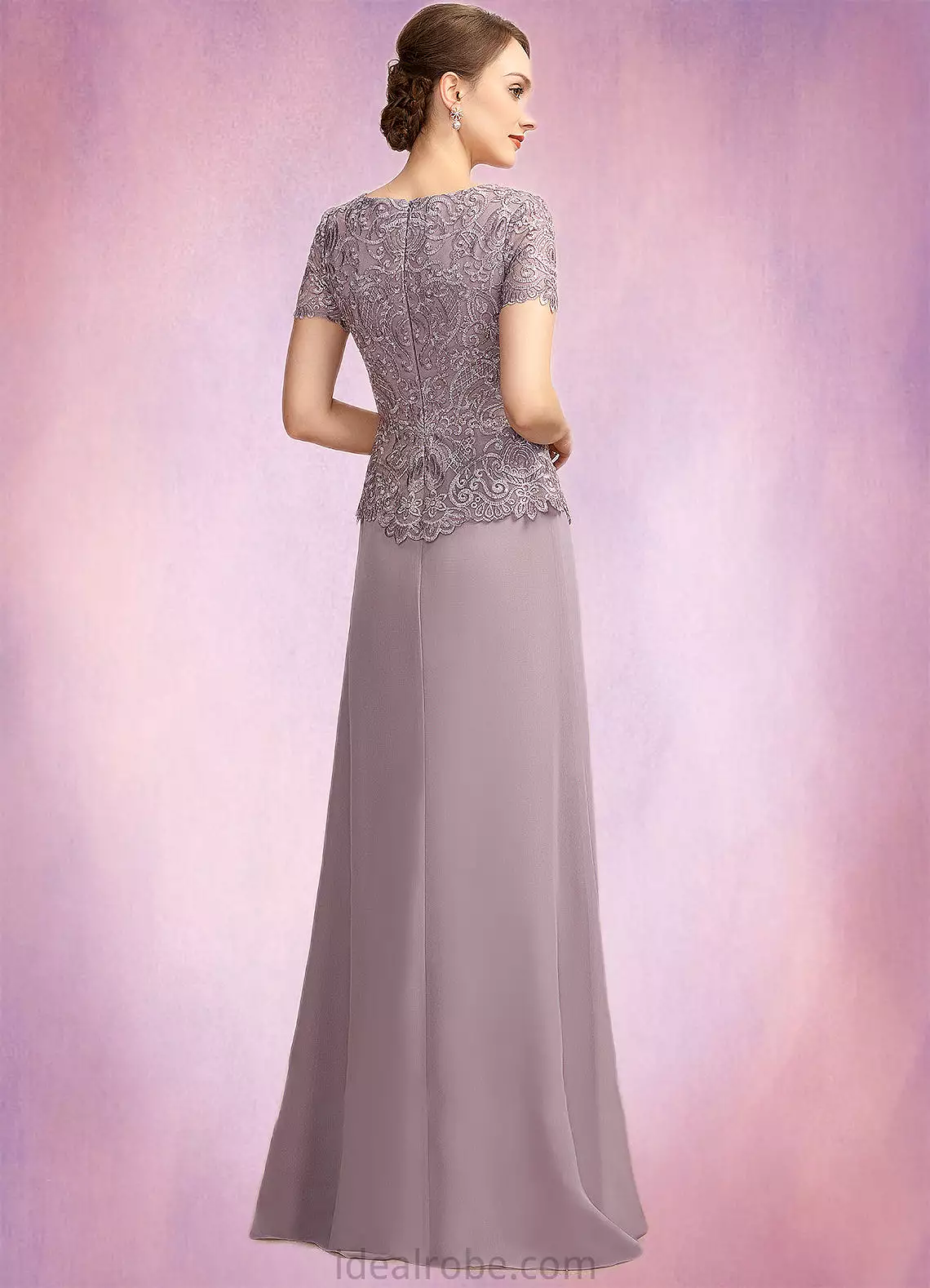 Vicky A-Line Scoop Neck Floor-Length Chiffon Lace Mother of the Bride Dress STK126P0014846