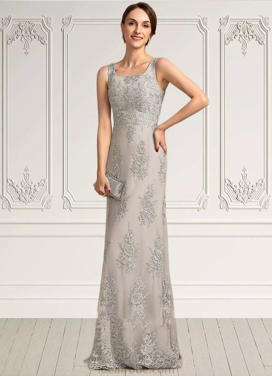 Viola A-Line Square Neckline Floor-Length Lace Mother of the Bride Dress STK126P0014889