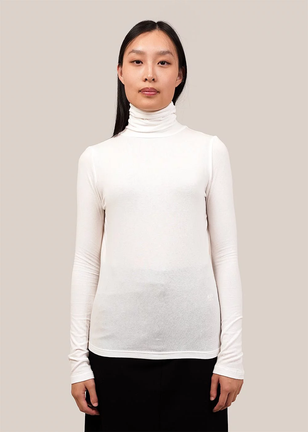 White Roll Neck Jersey Top