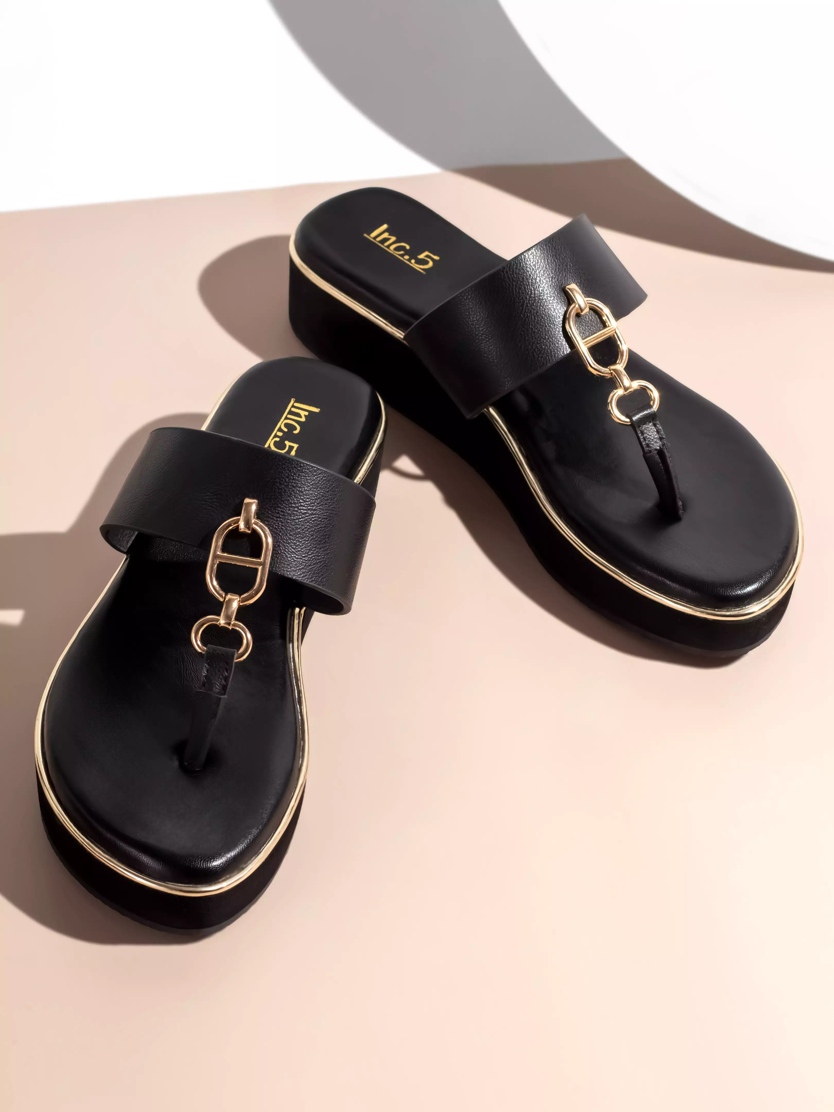 Women Black And Gold-Toned  Open Toe Comfort Sandals with Buckles