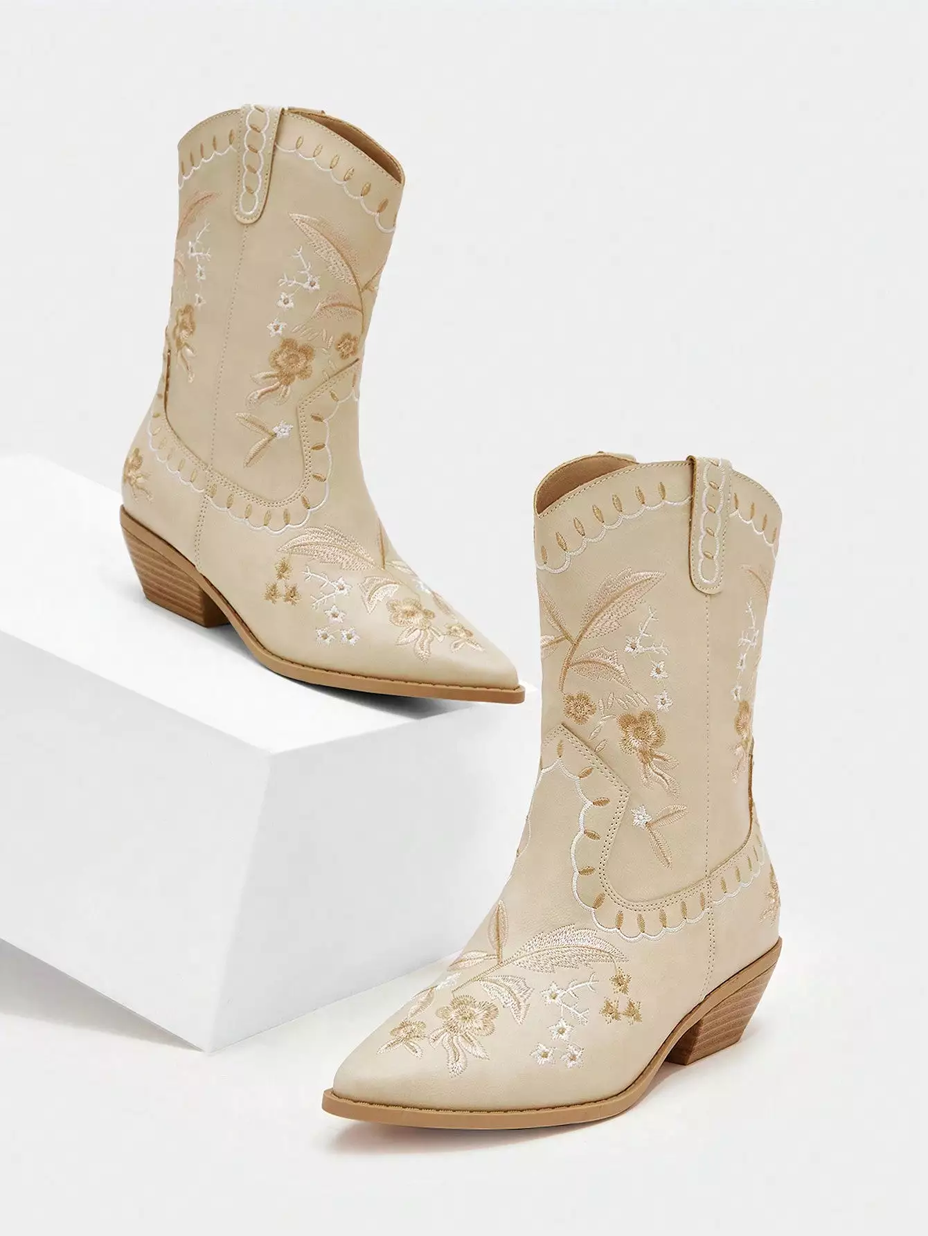 Women Buckle Decor Western Boots, Fabric Fashion Boots