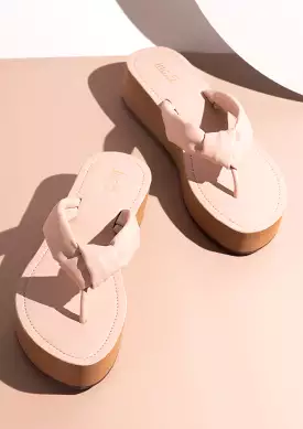 Women Cream Open Toe Comfort Sandals with Knot Details