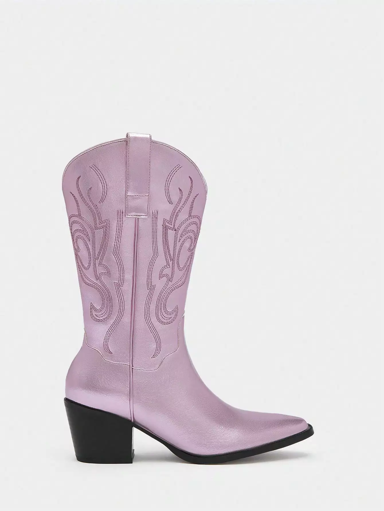 Women Metallic Pink Stitch Detail Western Boots, Glamorous Outdoor Fashion Boots