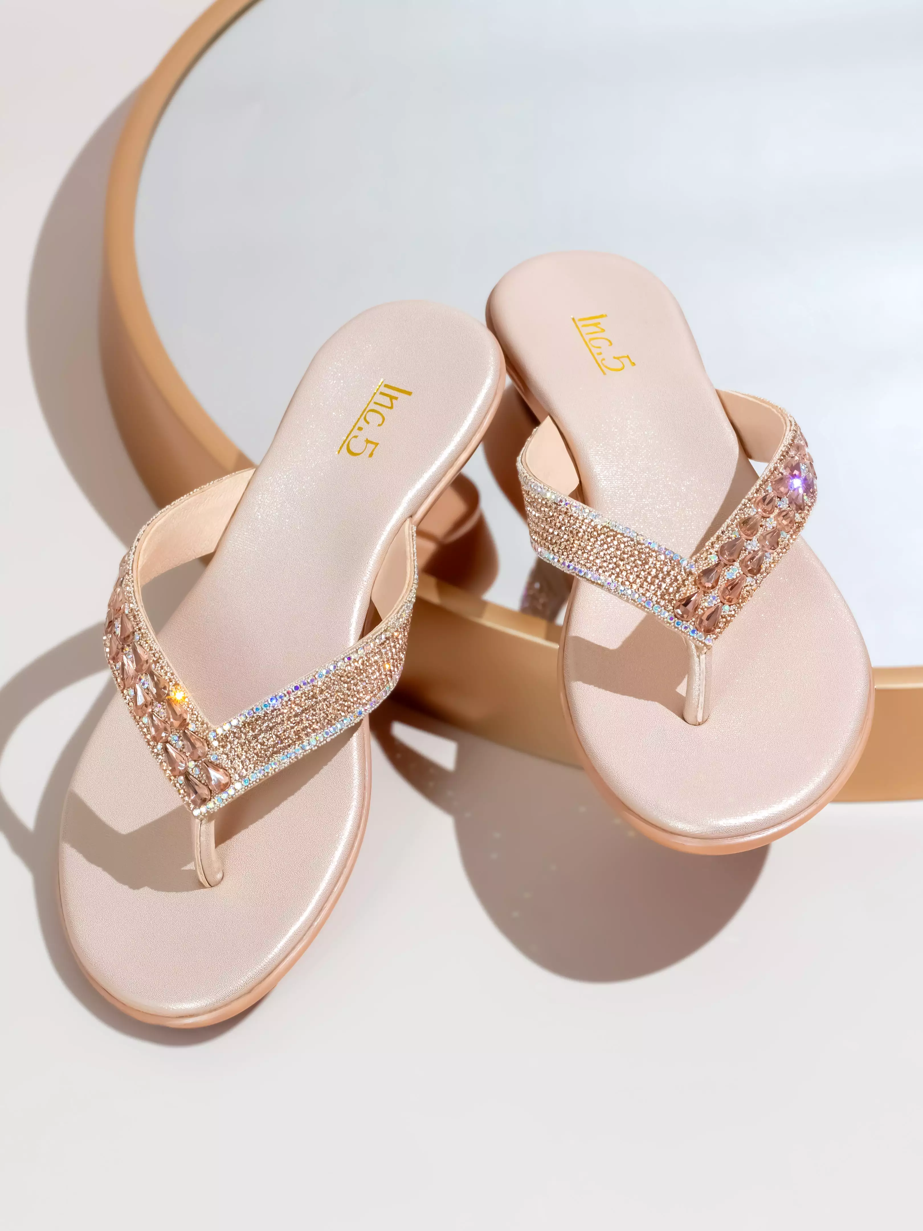 Women Rose Gold-Toned Embellished Open Toe Wedge Sandals