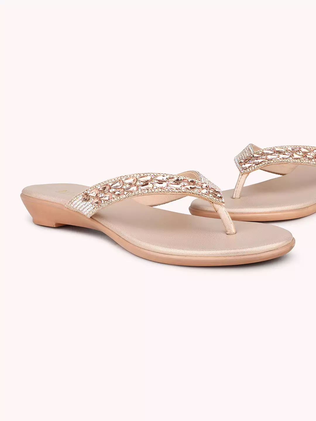 Women Rose Gold-Toned Embellished Open Toe Wedge Sandals