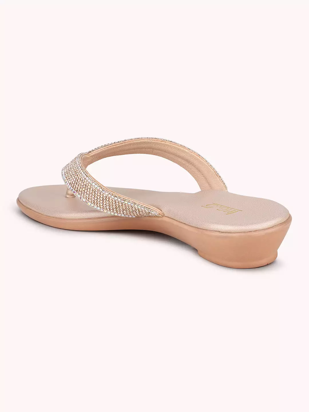 Women Rose Gold-Toned Embellished Open Toe Wedge Sandals